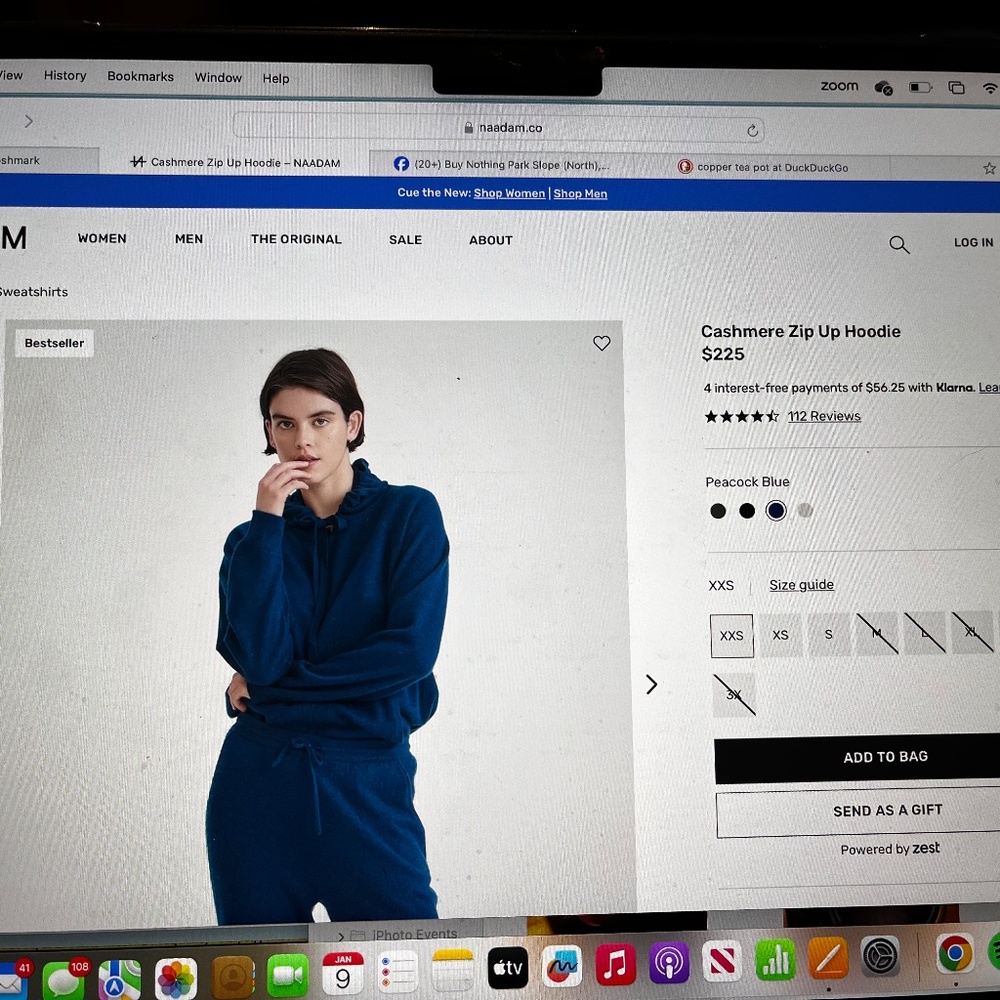 NWT Naadam Cashmere Teal Zip Up Hoodie:  Medium